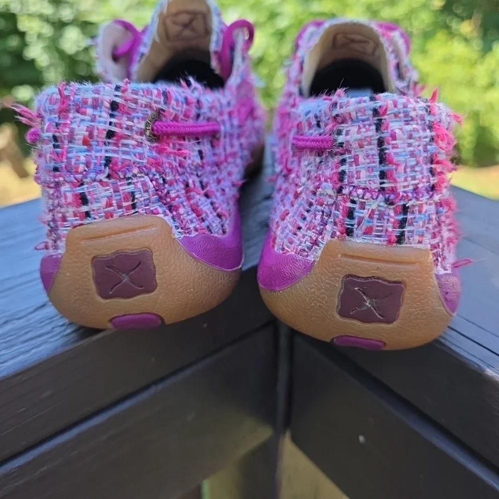 Twisted X Boots Pink Plaid Burlap Driver‎ Loafers Women's 8.5